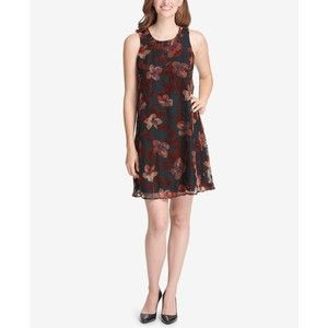 Tommy Hilfiger Womens New Black Collegiate Shift Floral Velvet Dress Size 8